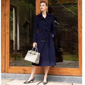 Double-Breasted Wool Cashmere Long Coat Blue